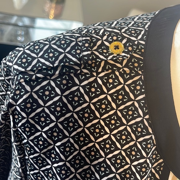 NWOT DANA BUCHMAN Silky Blouse Beautiful Navy White Blush Pink & Tiffany Blue 16 - Picture 4 of 11